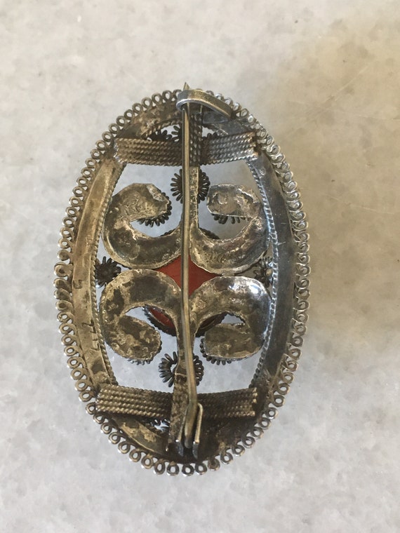 Silver Antique Oval Brooch. Caramel Tone semi tra… - image 2