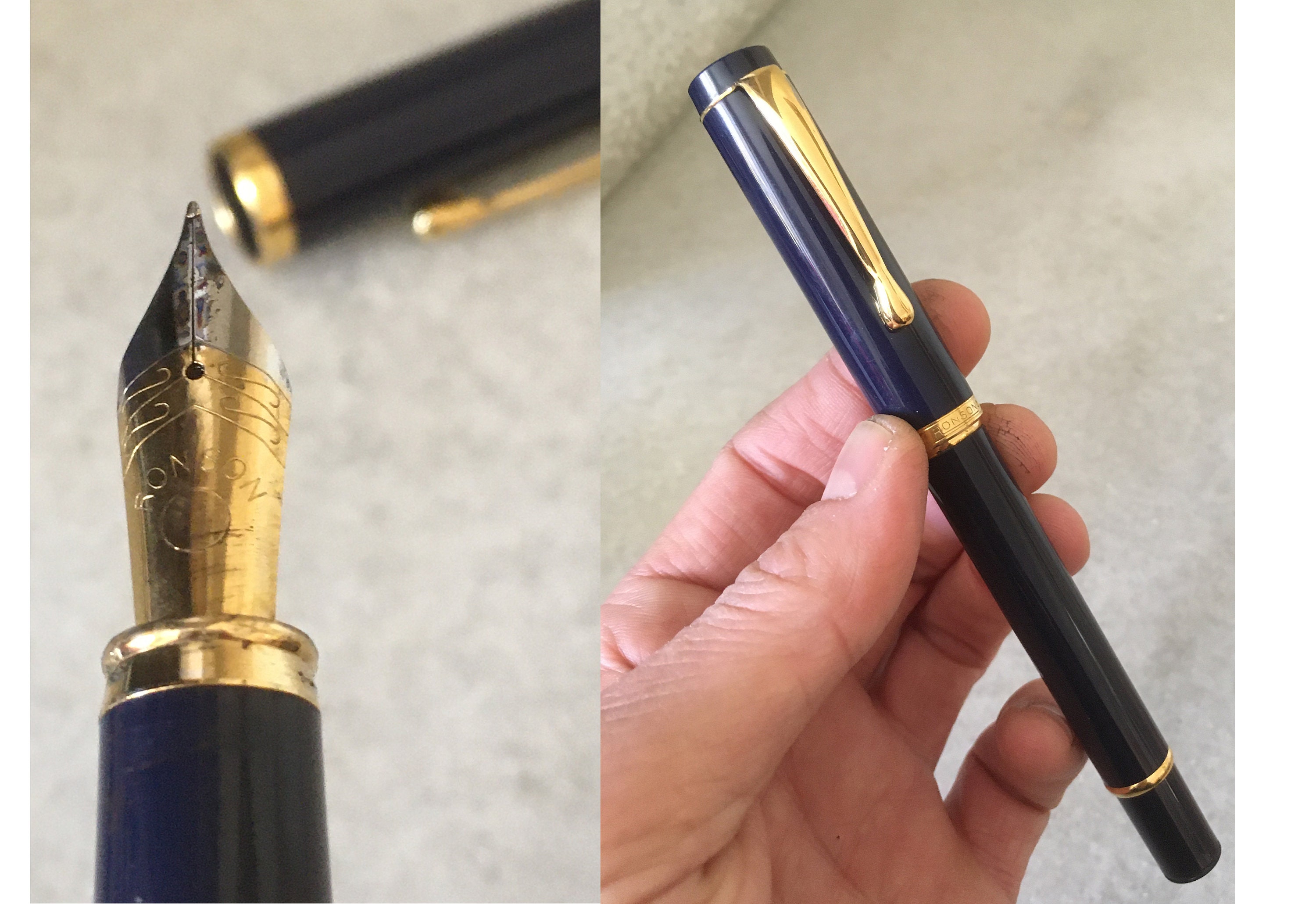 Vintage Ronson Fountain Pen. Dark Blue Gold Color Collectible Pen