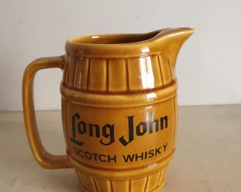 Vintage Wade Regicor Long John Scotch Whisky Jug, Barrel Style Pitcher, Made in England, 508g, 650ml Capacity, Collectible Handmade Barware.