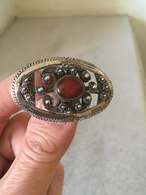 Silver Antique Oval Brooch. Caramel Tone semi tra… - image 6