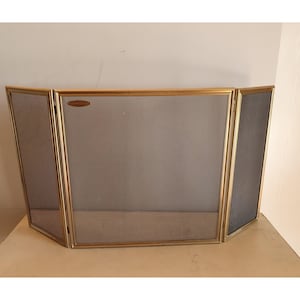 Vintage Brass Fireplace Screen Convex, 3-Panel Folding Mesh Guard, 1980s Fire Spark Protector, Modernist Fire Screen Décor
