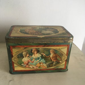 Victorian Era Silk Printing Tin Case. Big Size Vintage Distressed Metal Hinged Box. Collectible Trinket Storage Old Ornate Cases.