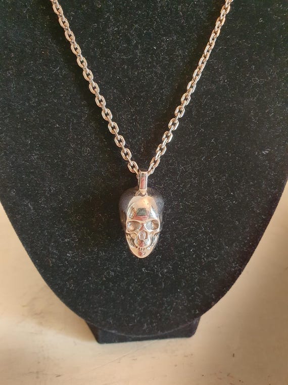 Solid Sterling Silver Skull Pendant Necklace, Hea… - image 3