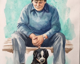 Custom watercolor hand-painted  pet portrait from photo birthday anniversary gift
