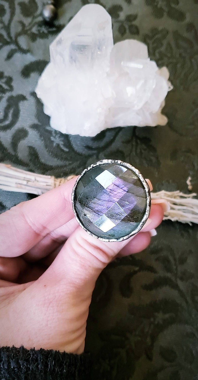 Magic Ring Purple Rose Cut Labradorite Ring Crystal Ring Round Shape Natural Jewelry Jewelry Unique Jewelry