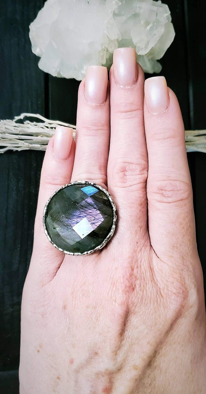 Magic Ring Purple Rose Cut Labradorite Ring Crystal Ring Round Shape Natural Jewelry Jewelry Unique Jewelry
