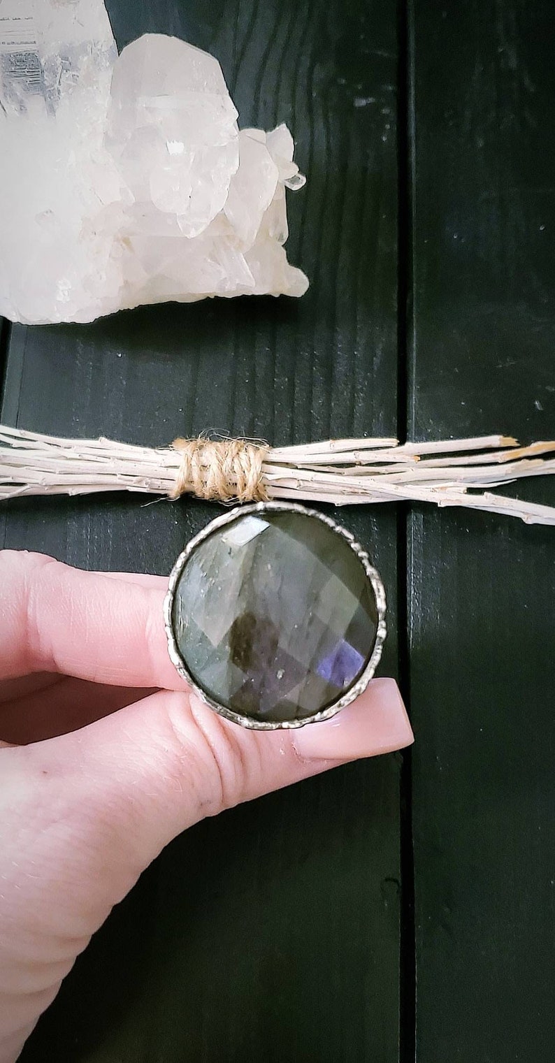 Magic Ring Purple Rose Cut Labradorite Ring Crystal Ring Round Shape Natural Jewelry Jewelry Unique Jewelry