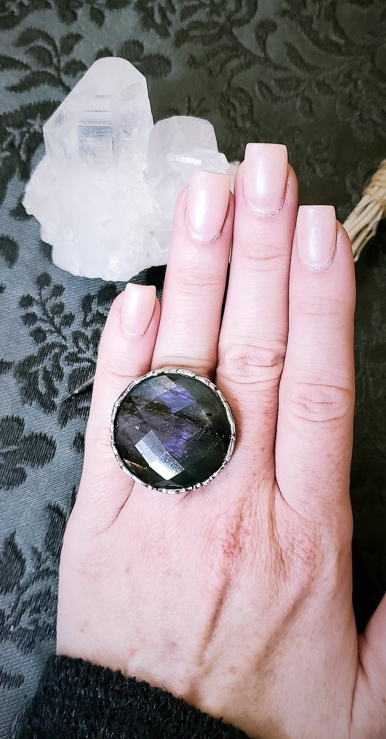 Magic Ring Purple Rose Cut Labradorite Ring Crystal Ring Round Shape Natural Jewelry Jewelry Unique Jewelry