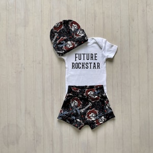 Future rockstar baby outfit, Grateful dead baby shorts, Rock band baby, Preemie boy summer outfit, Rock star shorts, Baby shower gift