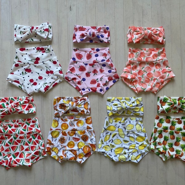 Fruit bummies, Watermelon shorts, Peach bummies, Preemie girl summer outfit, Little cutie orange outfit, Pineapple baby shorts, Newborn girl