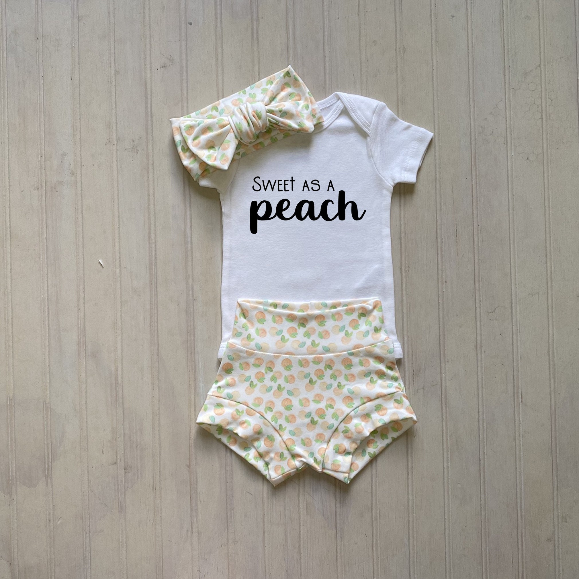 Sweet as A Peach Baby Bummies and Bow Set, Newborn Baby Girl