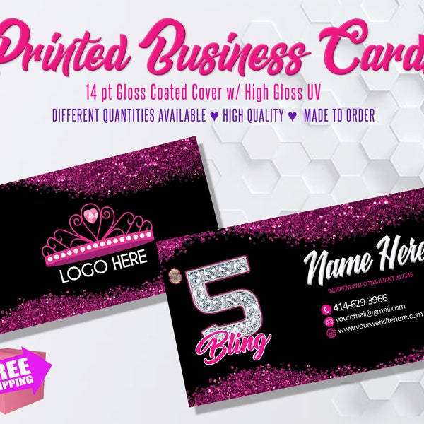 PRINTED or Digital File Glitter 5 Dollar Bling Jewelry Business Cards, Paparazzi Style Printed Business Cards , Bling Business Cards