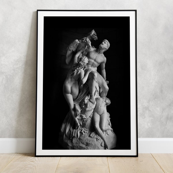 Poster Prometheus Bound and the Oceanids Sculpture Print by Eduard Müller | Greek mythology Statue | Wall Art | Minimalist Design