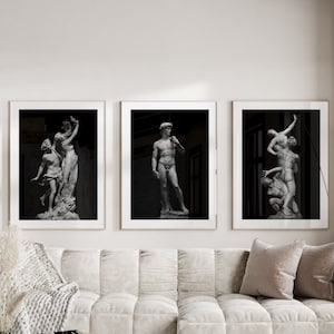Famous Sculpture Prints Renaissance Art Set of 3 posters | David Michelangelo, Sabine Giambologna, Apollo Daphne Bernini