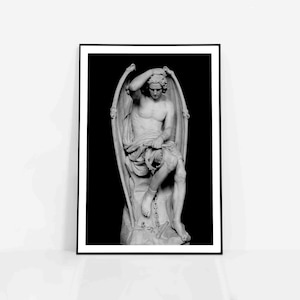 Luzifer-Statue-Druck, Teufel-Plakat, Dark-Academia-Skulptur, satanisches Dekor, Goth-Wandkunst, minimalistisches Design