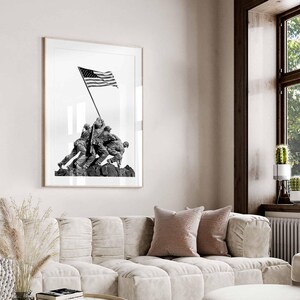 War Memorial poster USMC PRINT | Battle of Iwo Jima United States Marine Corps Statue | Wall Art Arlington Cemetery by Felix de Weldon