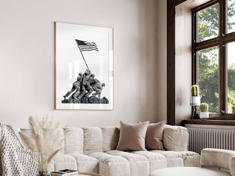 War Memorial poster USMC PRINT | Battle of Iwo Jima United States Marine Corps Statue | Wall Art Arlington Cemetery by Felix de Weldon