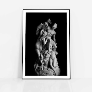 Poster Prometheus Bound and the Oceanids Sculpture Print by Eduard Müller | Greek mythology Statue | Wall Art | Minimalist Design