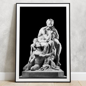 Dante&#39;s inferno Poster, Ugolino and his sons sculpture print, Marble statue, minimalist black and white wall art