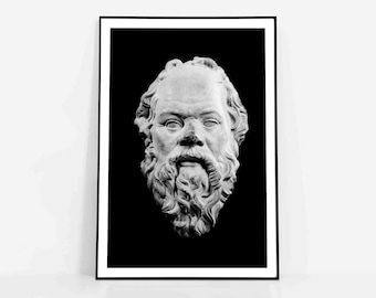 Impression sculpture buste de Socrate : art mural philosophie minimaliste