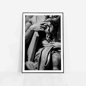 Moses Michelangelo sculpture poster Close-up, Wall Art statue Poster | Italian artist, Roma Italy, black and white christianism gift