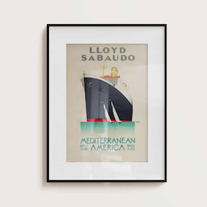 Vintage Ozeandampfer Plakat Art Deco, Reise 1930s, Vintage llllold Sabaudo Illustration, Retro maritime Wandkunst, Südamerika