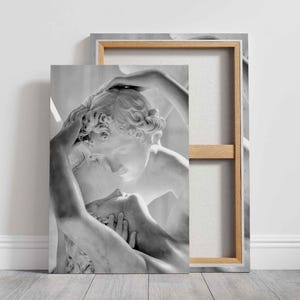 Psyche and Cupid Canvas Print - Romantic Love Artwork at Louvre museum in Paris, Antonio Canova Sculpture for Home Wall Art, italian statue
