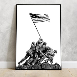 POSTER War Memorial  USMC PRINT | Battle of Iwo Jima United States Marine Corps Statue | Wall Art Arlington Cemetery by Felix de Weldon