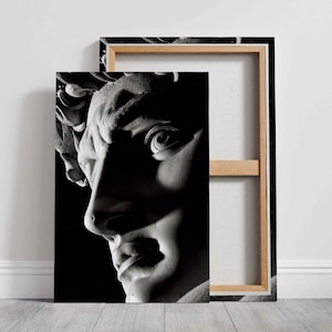 Michelangelo David Canvas Print - Black and White Renaissance Sculpture, Dark Classical Art, Marble Statue Wall Decor
