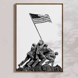 War Memorial poster USMC PRINT | Battle of Iwo Jima United States Marine Corps Statue | Wall Art Arlington Cemetery by Felix de Weldon
