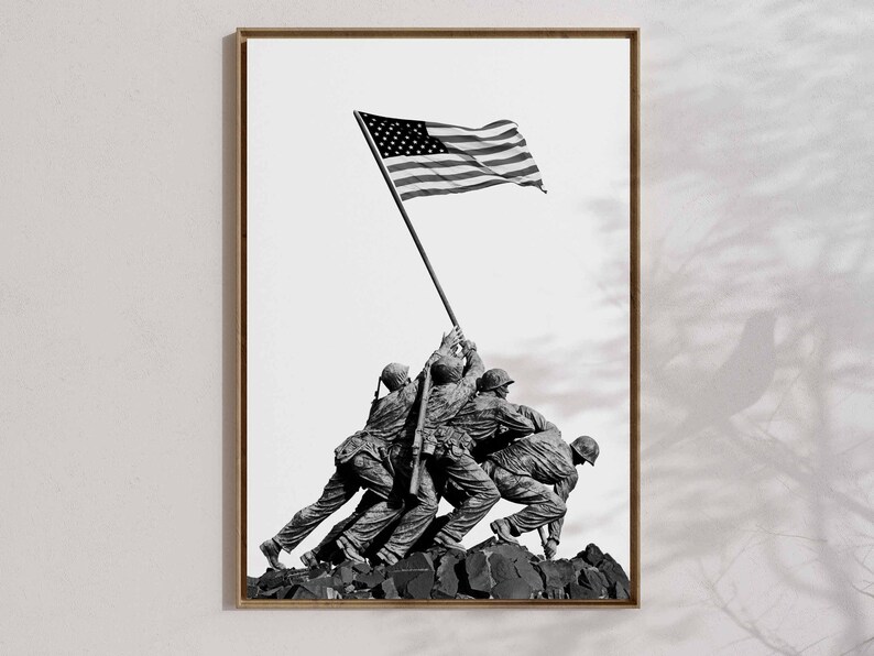 War Memorial poster USMC PRINT | Battle of Iwo Jima United States Marine Corps Statue | Wall Art Arlington Cemetery by Felix de Weldon
