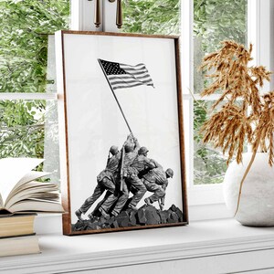 War Memorial poster USMC PRINT | Battle of Iwo Jima United States Marine Corps Statue | Wall Art Arlington Cemetery by Felix de Weldon