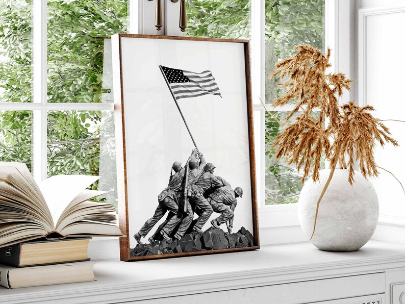 War Memorial poster USMC PRINT | Battle of Iwo Jima United States Marine Corps Statue | Wall Art Arlington Cemetery by Felix de Weldon