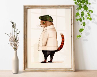 Grumpy Cat Vintage Poster: Minimalist Kitten Portrait Art