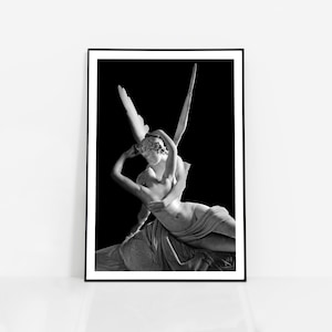 Poster Psyche Revived by Cupid&#39;s Kiss sculpture PRINT | Italian artist Antonio Canova | Romanticism statue Louvre Museum Paris Neoclassical