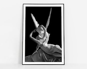 Poster Psyche Revived by Cupid's Kiss sculpture PRINT | Italian artist Antonio Canova | Romanticism statue Louvre Museum Paris Neoclassical