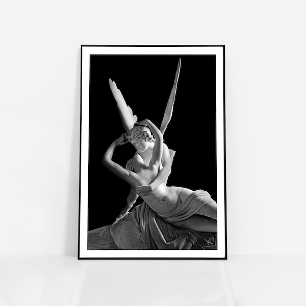 Affiche Psyché ravivée par la sculpture du baiser de Cupidon PRINT | Artiste italien Antonio Canova | Statue Romantisme Musée du Louvre Paris Néoclassique
