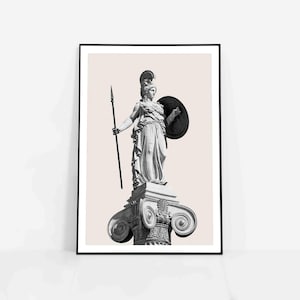 Athena Print Skulptur Wandkunst Poster | Poster mit Statue der griechischen Göttin Athene Athen Griechenland Bright and Dark