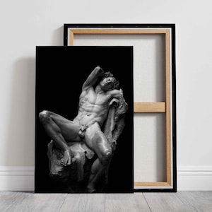 Barberini Faun Canvas Print, Ancient Roman Sculpture, Mythological Wall Art, Dark Black and White Art, Classical Decor, drunken satyr