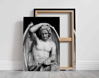 Lucifer Canvas Print: Guillaume Geefs Sculpture, Dark Academia Wall Art