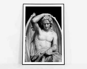 Lucifer Statue Print: Dark Academia Goth Wall Art