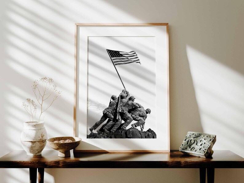 War Memorial poster USMC PRINT | Battle of Iwo Jima United States Marine Corps Statue | Wall Art Arlington Cemetery by Felix de Weldon