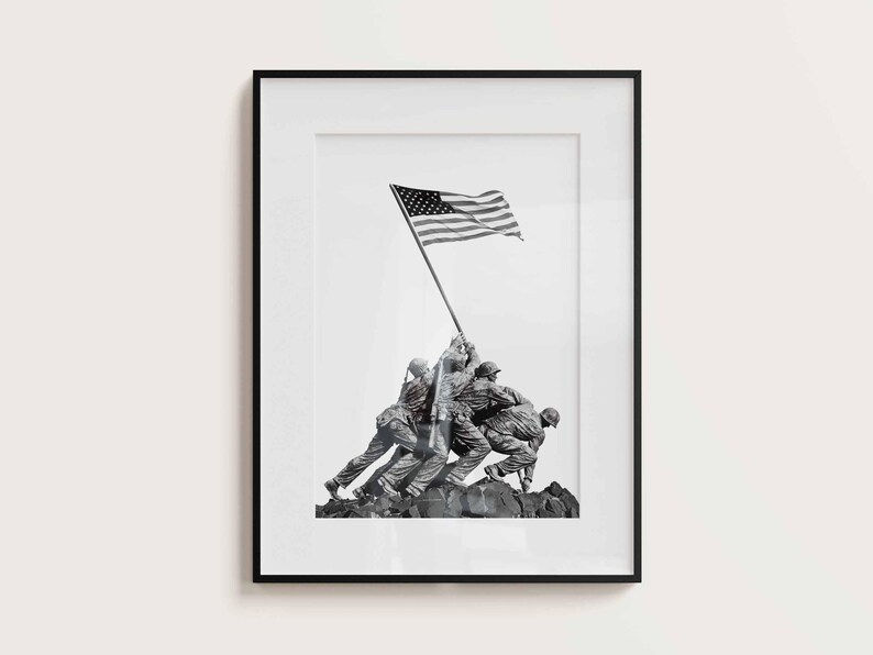 War Memorial poster USMC PRINT | Battle of Iwo Jima United States Marine Corps Statue | Wall Art Arlington Cemetery by Felix de Weldon
