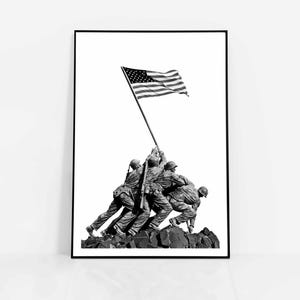 War Memorial poster USMC PRINT | Battle of Iwo Jima United States Marine Corps Statue | Wall Art Arlington Cemetery by Felix de Weldon