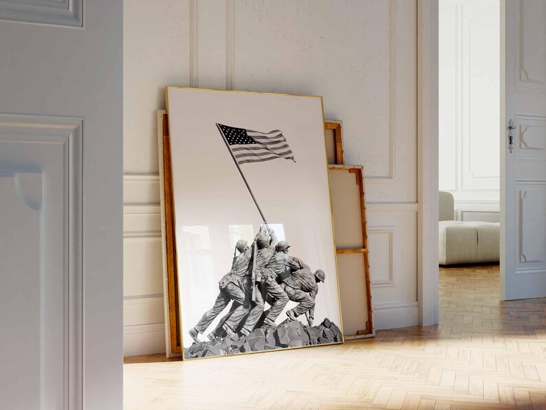 War Memorial poster USMC PRINT | Battle of Iwo Jima United States Marine Corps Statue | Wall Art Arlington Cemetery by Felix de Weldon
