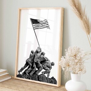 War Memorial poster USMC PRINT | Battle of Iwo Jima United States Marine Corps Statue | Wall Art Arlington Cemetery by Felix de Weldon