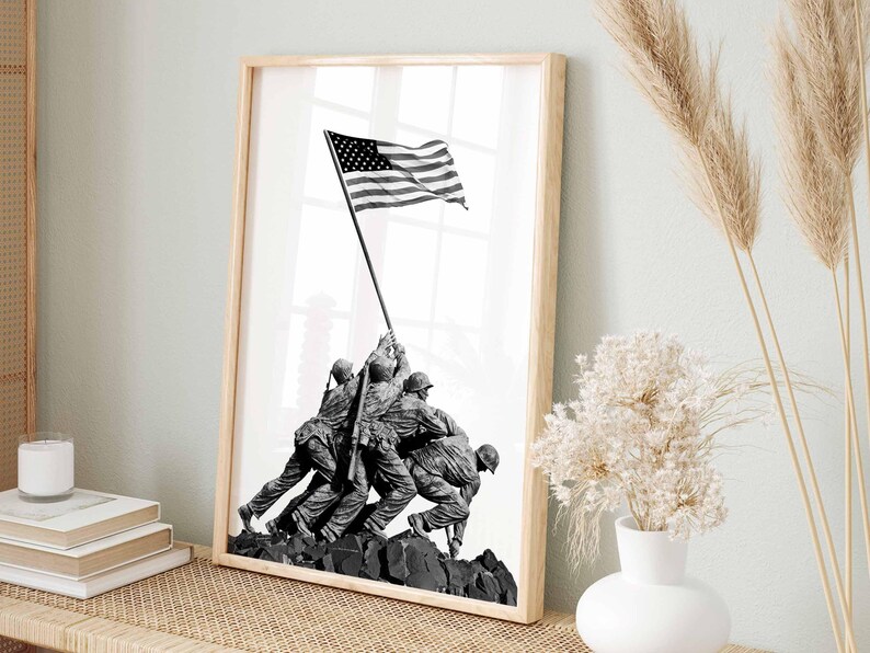 War Memorial poster USMC PRINT | Battle of Iwo Jima United States Marine Corps Statue | Wall Art Arlington Cemetery by Felix de Weldon