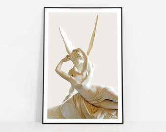 Psyche Revived by Cupid&#39;s Kiss PRINT poster | Italian artist Antonio Canova Sculpture | Romanticism statue Louvre Museum Paris Neoclassical