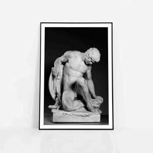Dying Gladiator poster, sculpture print, Roman wall art history, neoclassical decor,  minimalist design, by Pierre Julien