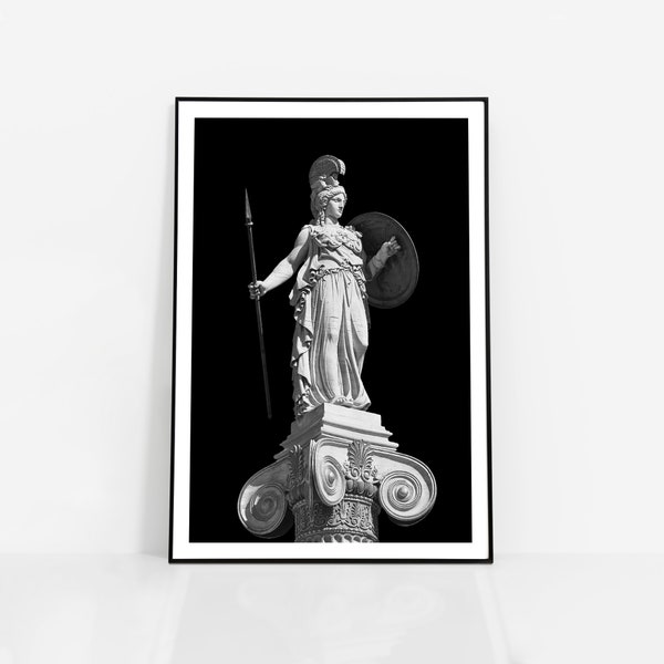 Athena Print sculpture Wall Art Poster | Statue of Greek goddess Athena Athens Greece Bright and Dark Poster